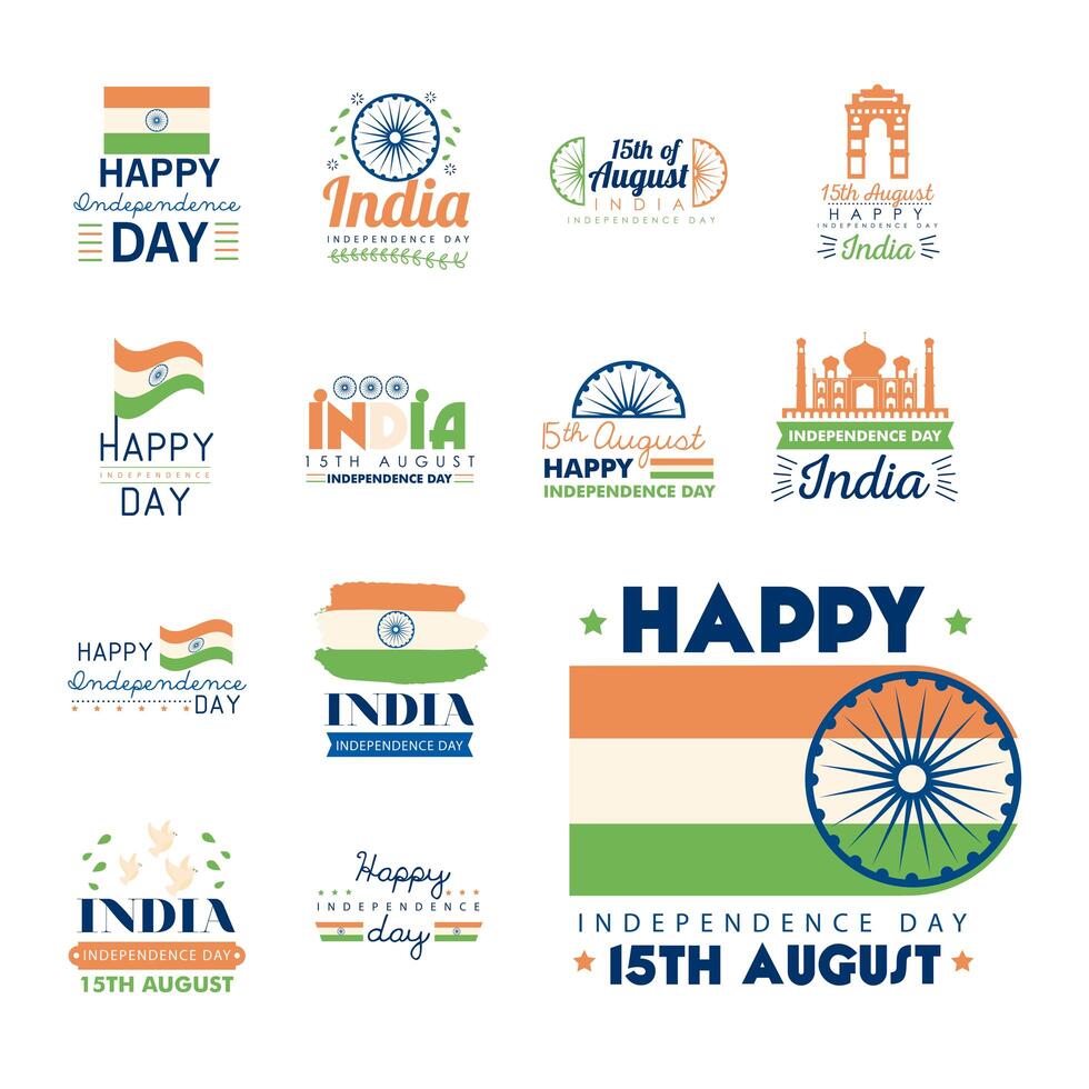 India independence day banners icon bundle vector