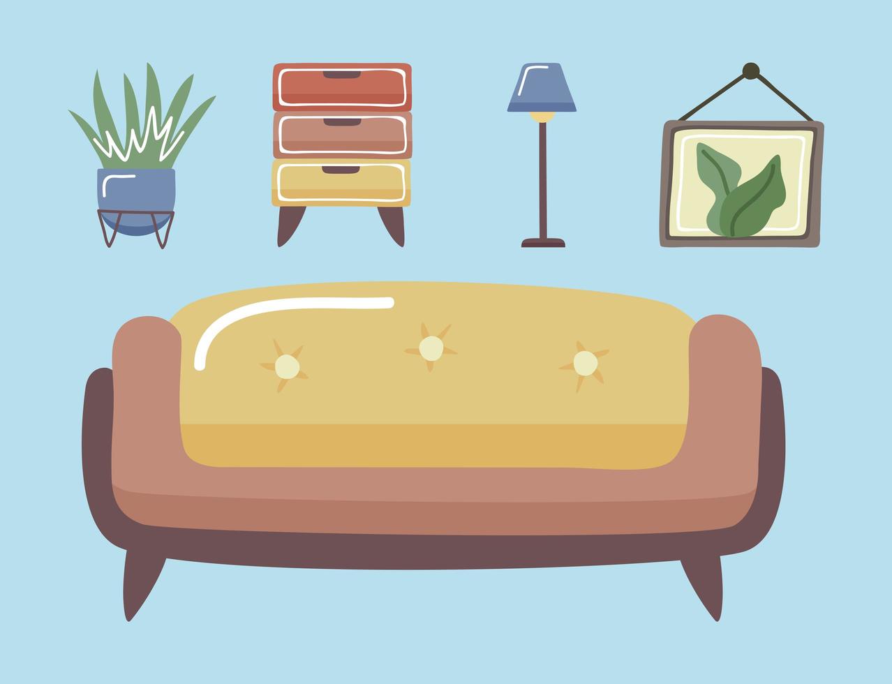 couch and home icon set vector