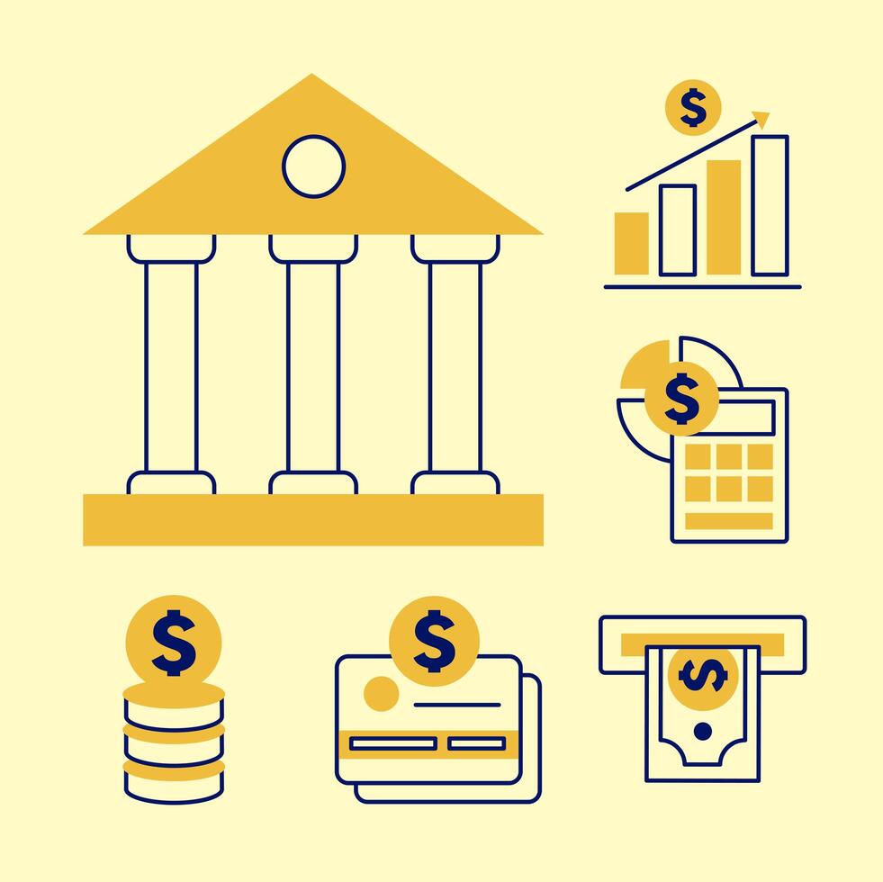 bank with money symbol set 3752777 Vector Art at Vecteezy