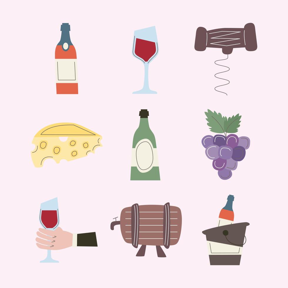 wine nine icons vector