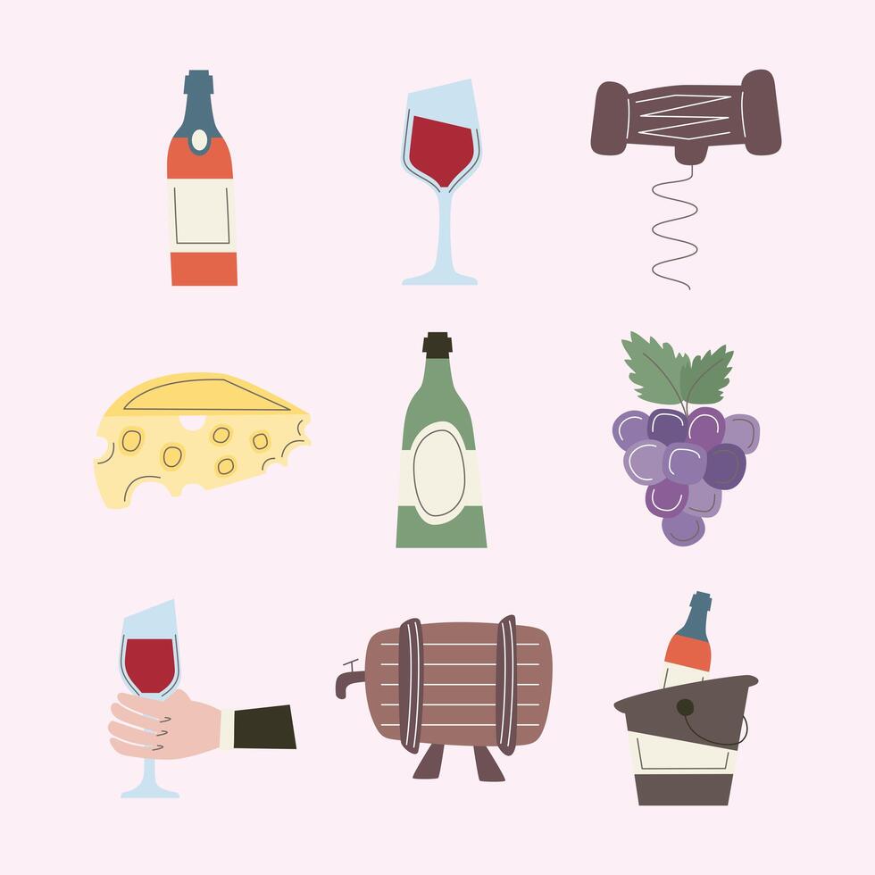 vino nueve iconos vector