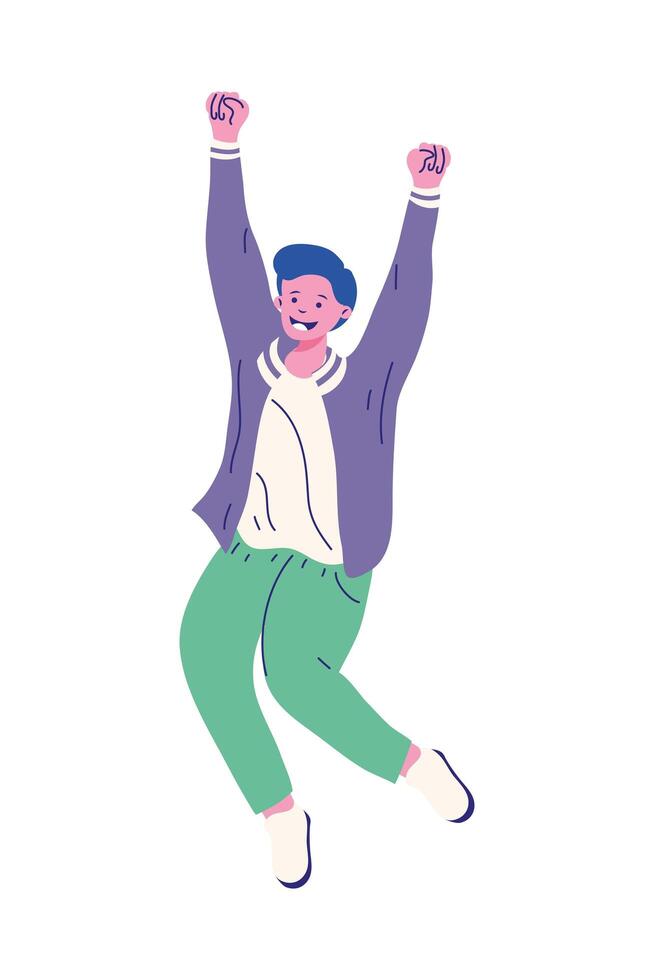boy cartoon with hands up vector