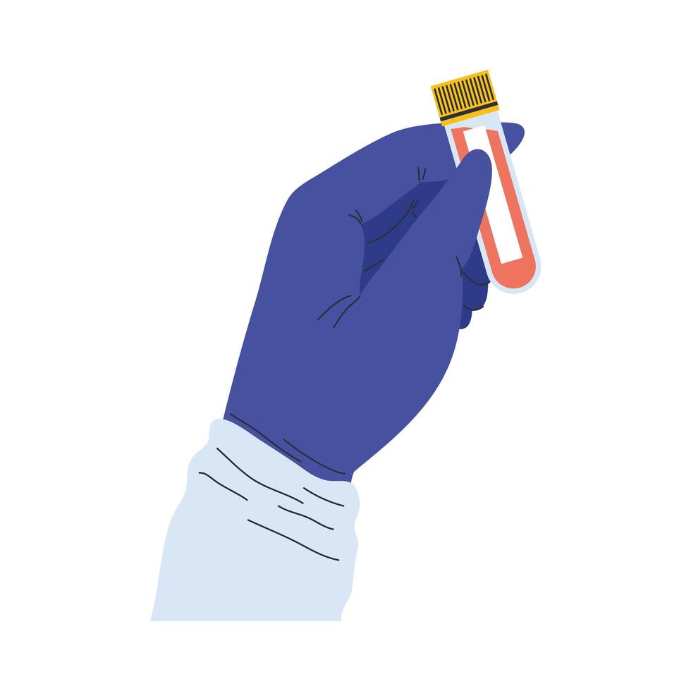 mano de científico con tubetest vector