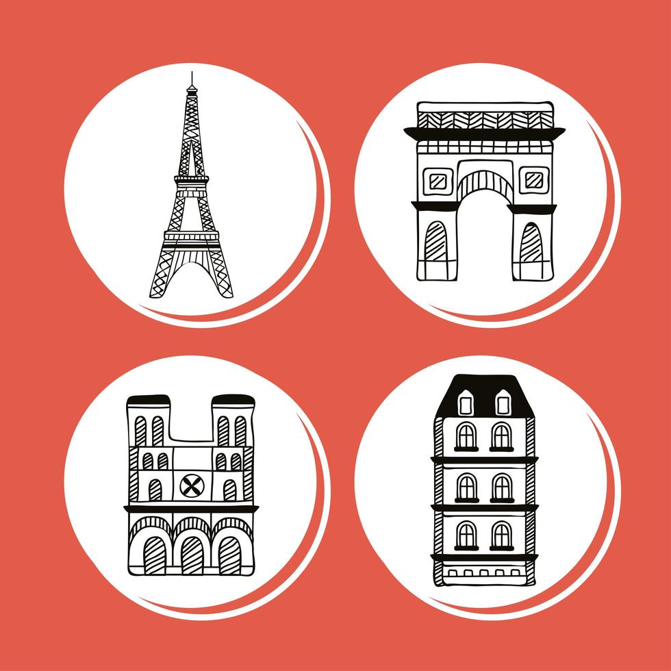 four paris country icons vector