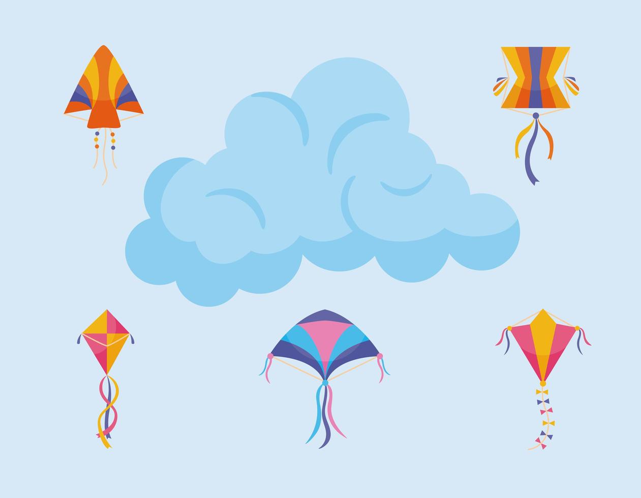 kites icon set with cloud vector