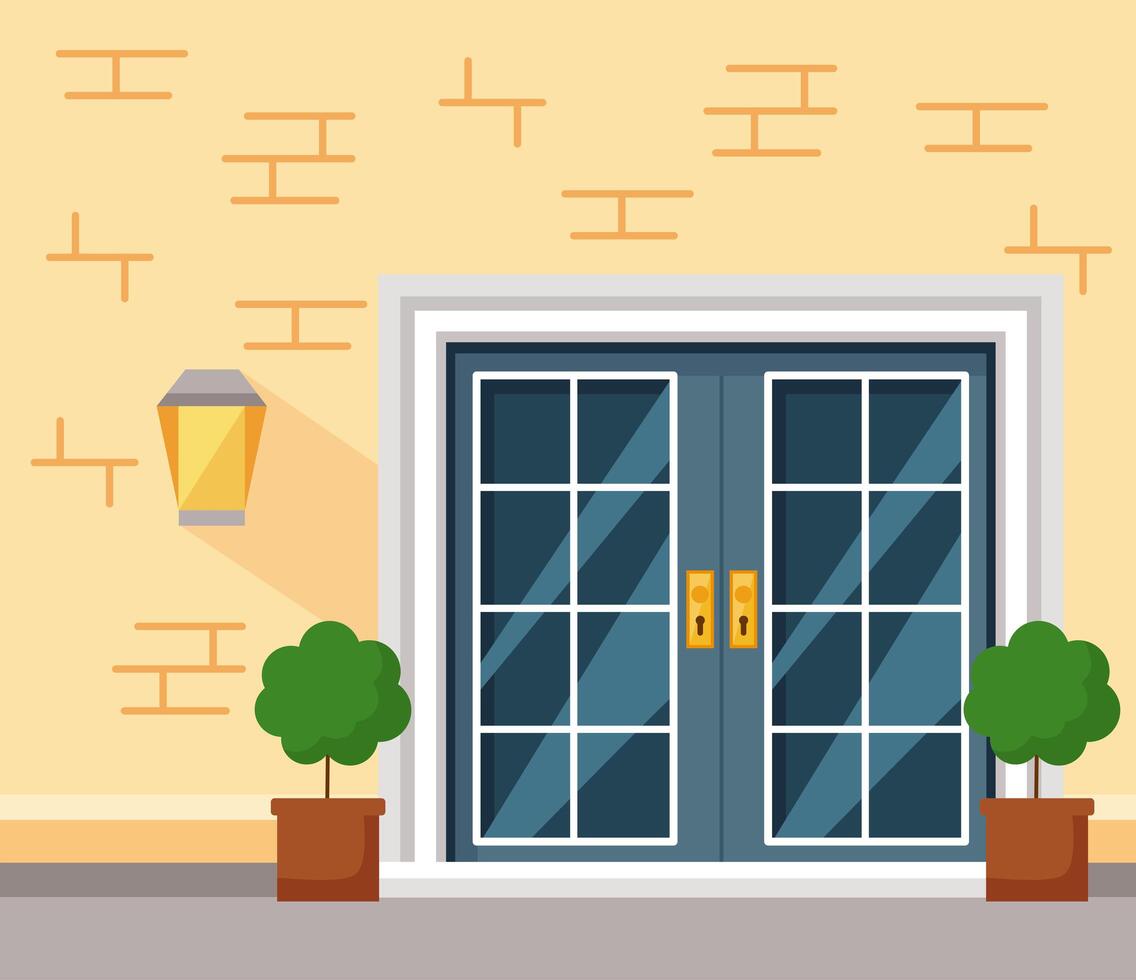 lámpara de puerta de entrada y plantas vector