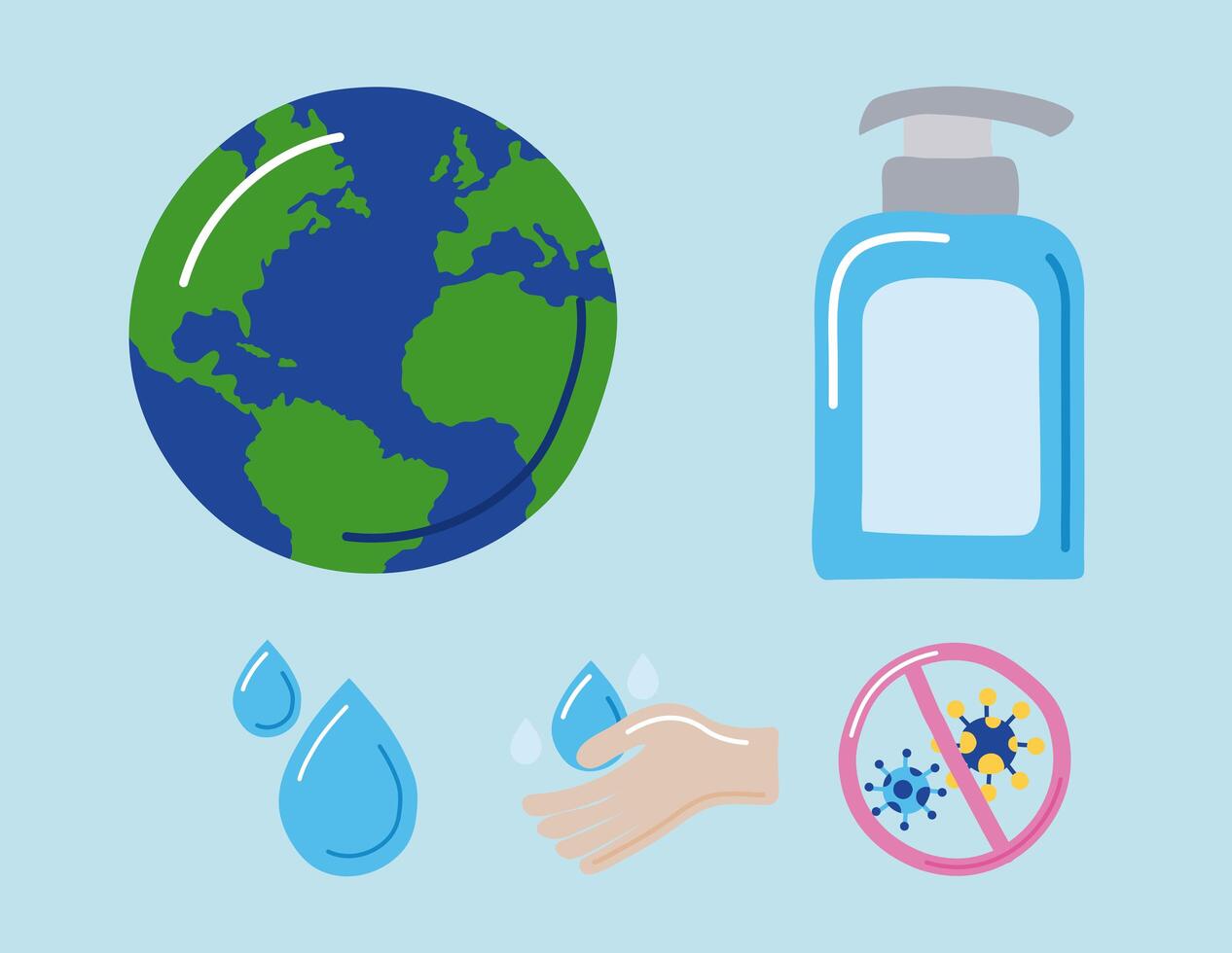 five global handwashing day icons vector