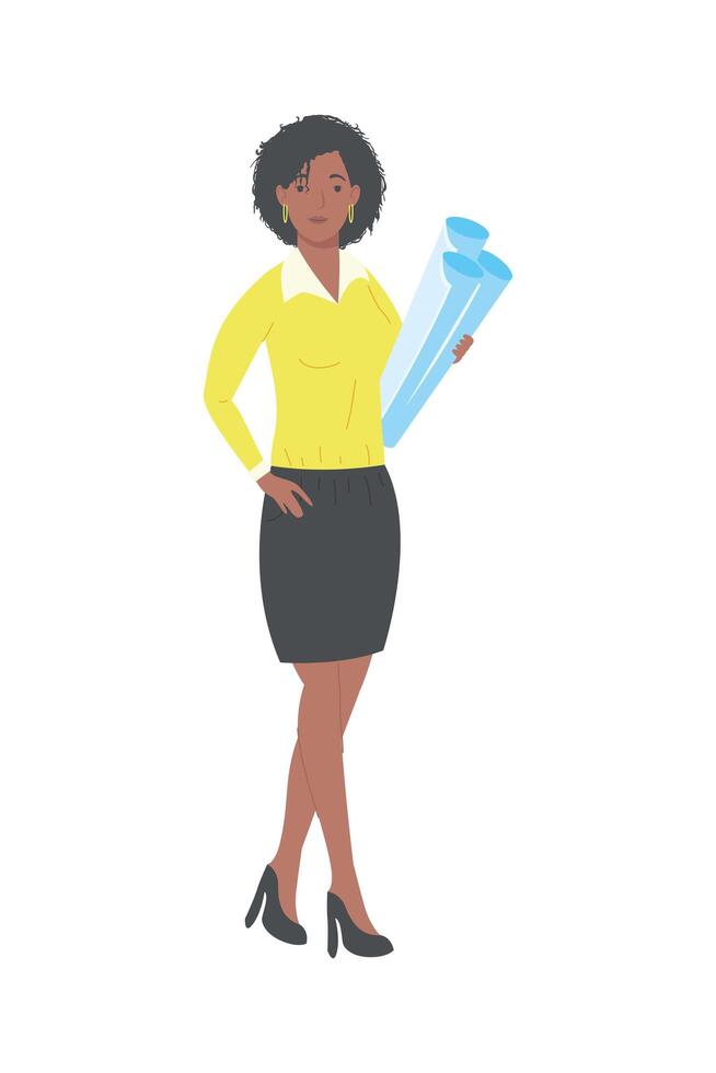 personaje de ingeniero mujer afro vector