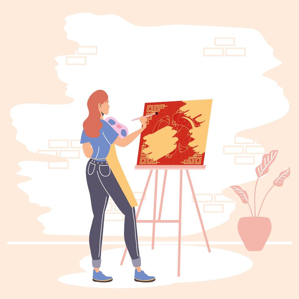 female artist painting scene vector