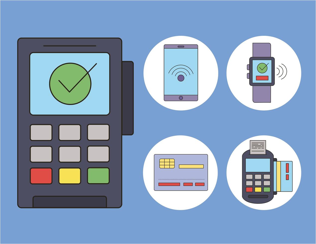 five contacless payment icons vector