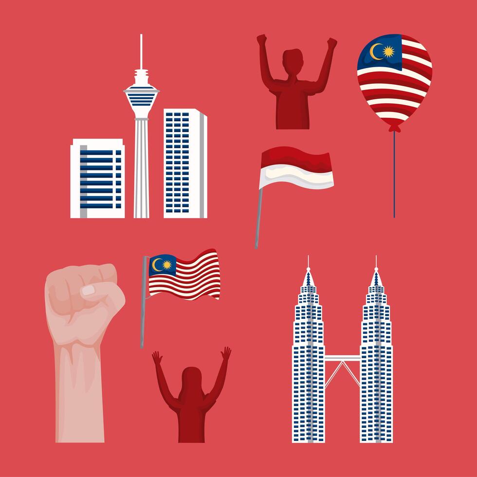 malaysia and indonesia icons vector