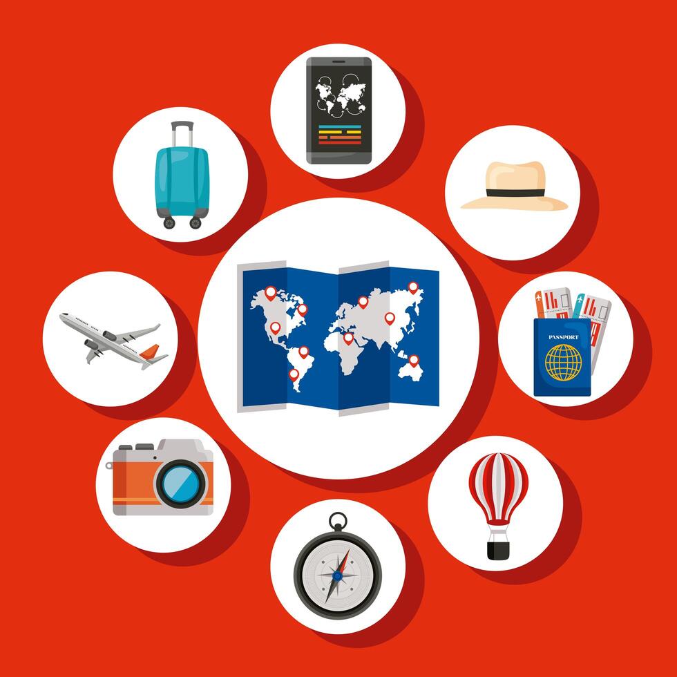 traveling nine icons vector