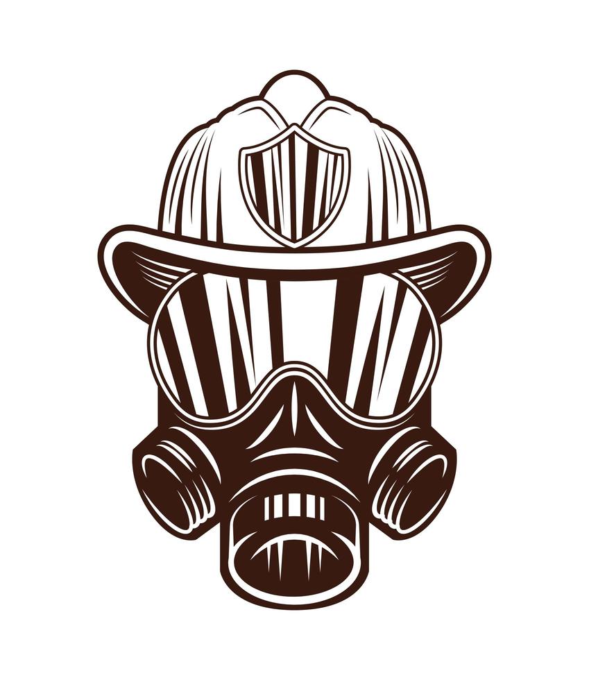 firefighter gas mask with helmet vector