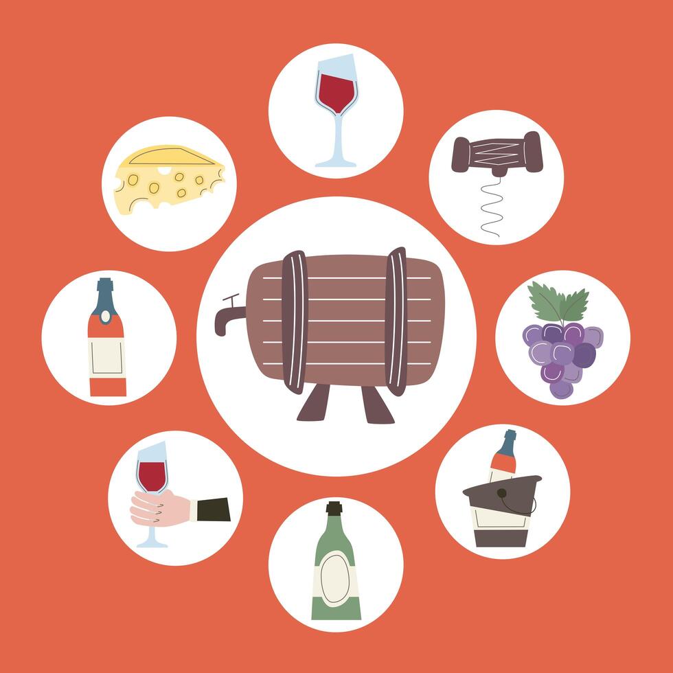 nine wine icons vector