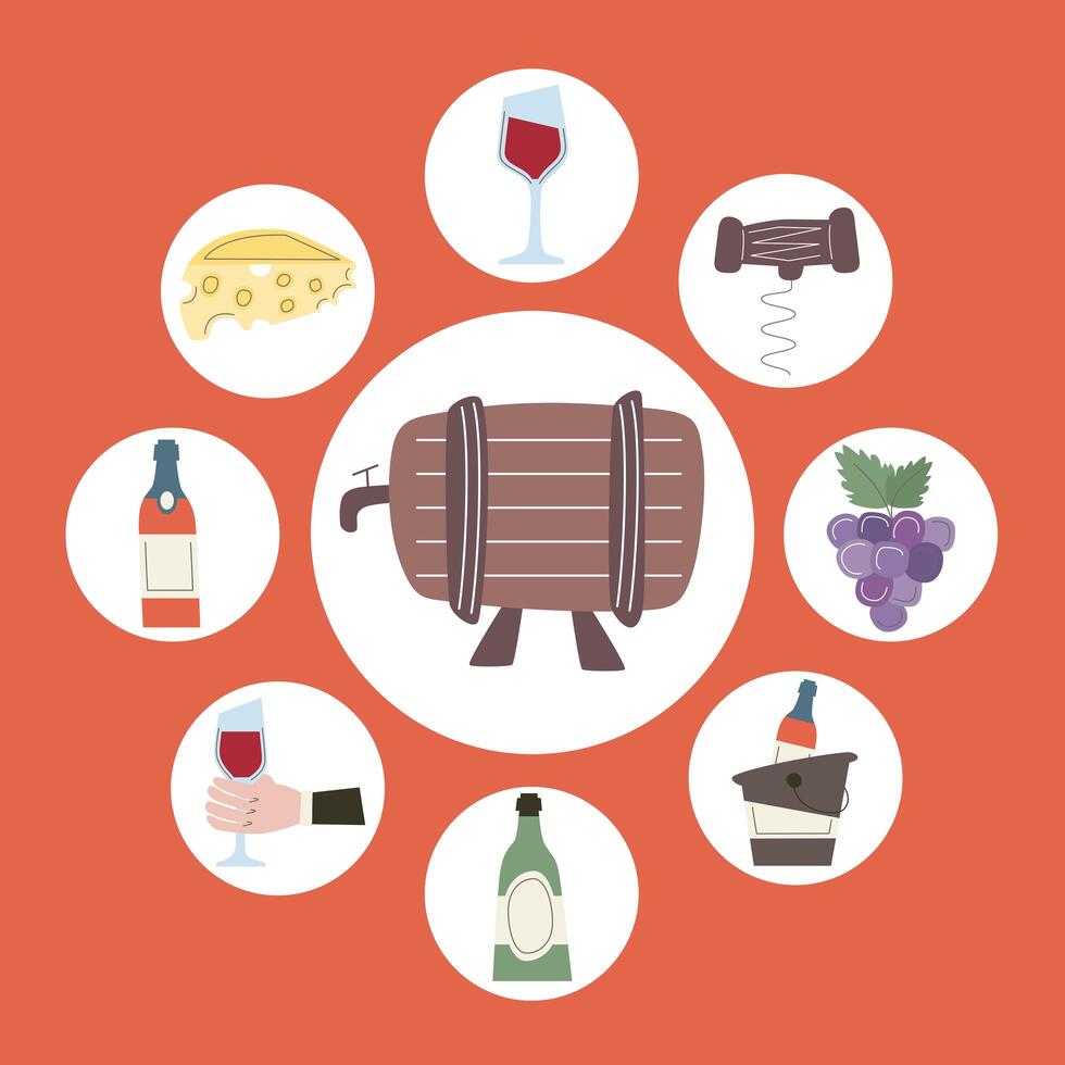 nueve iconos de vino vector