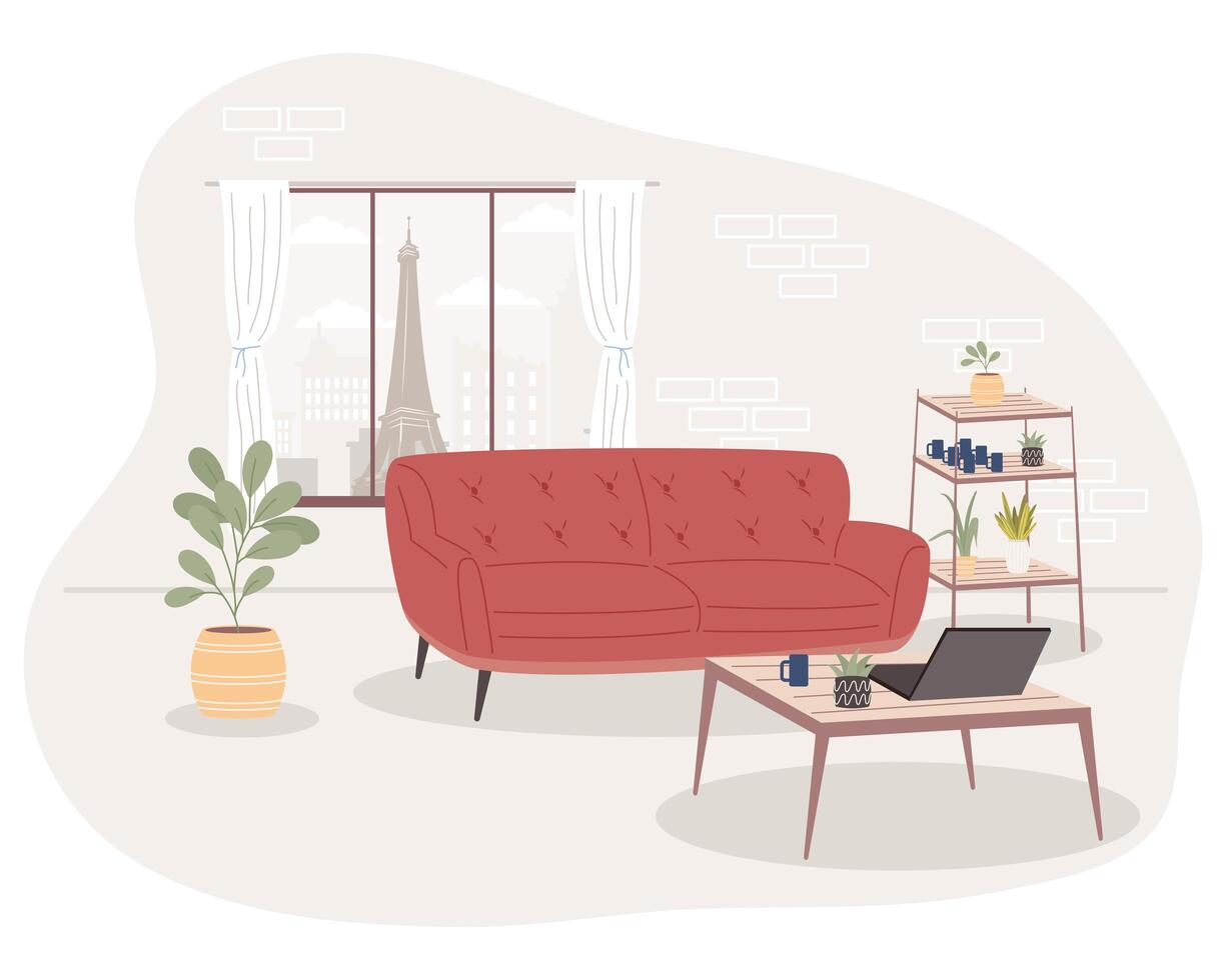 red couch in room vector