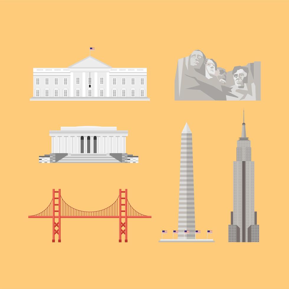 seis monumentos de estados unidos vector