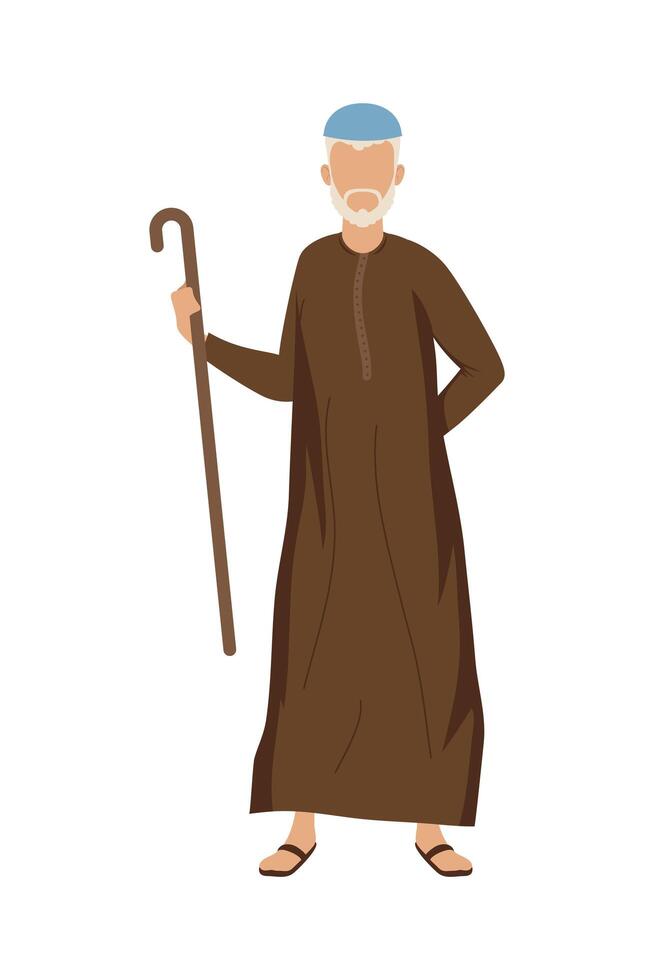 old muslim man with cane vector