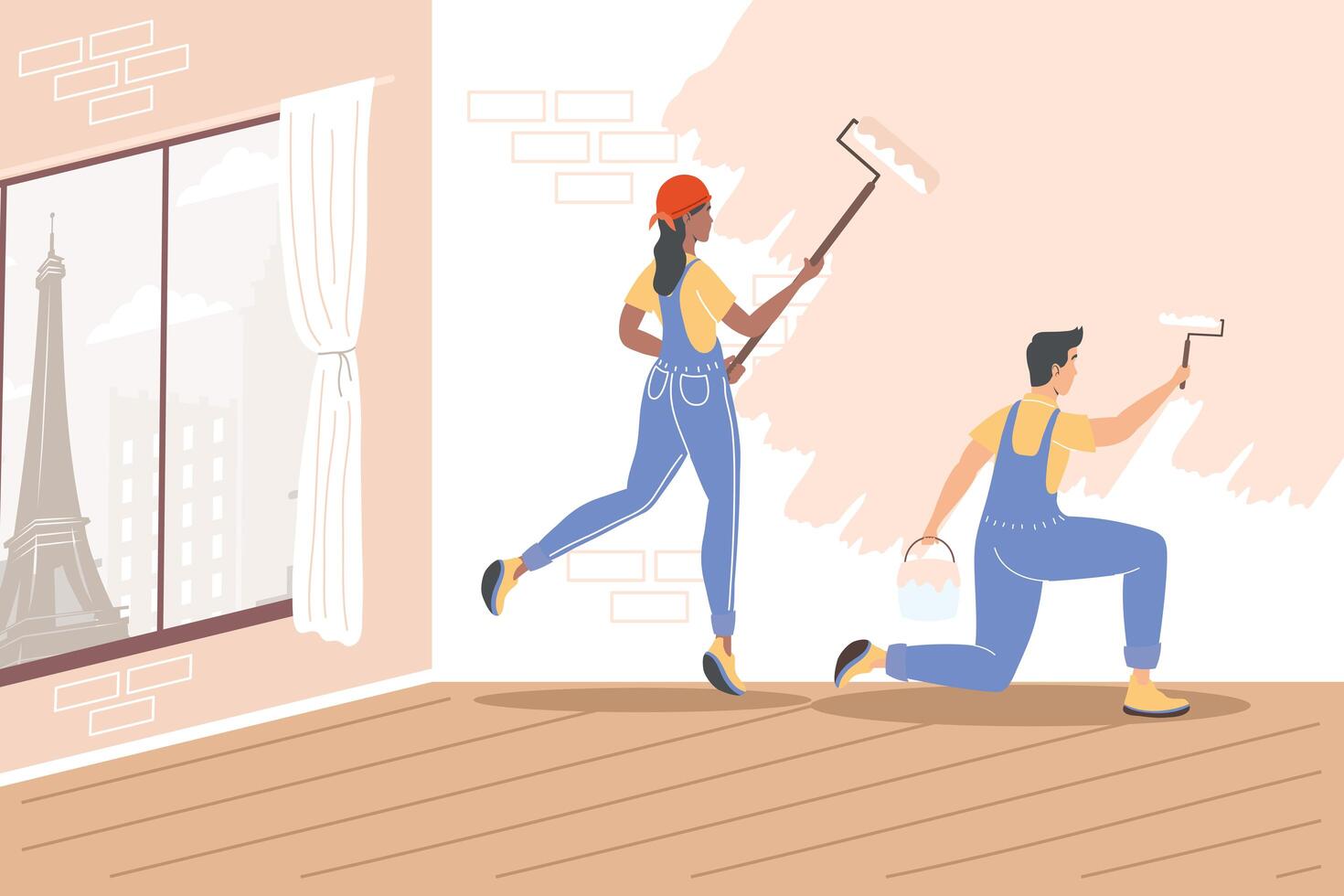 couple painting wall vector