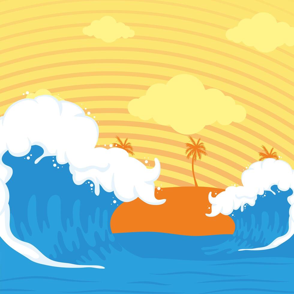 ocean waves scene vector