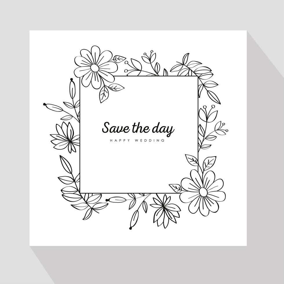 sketch flowers square frame vector