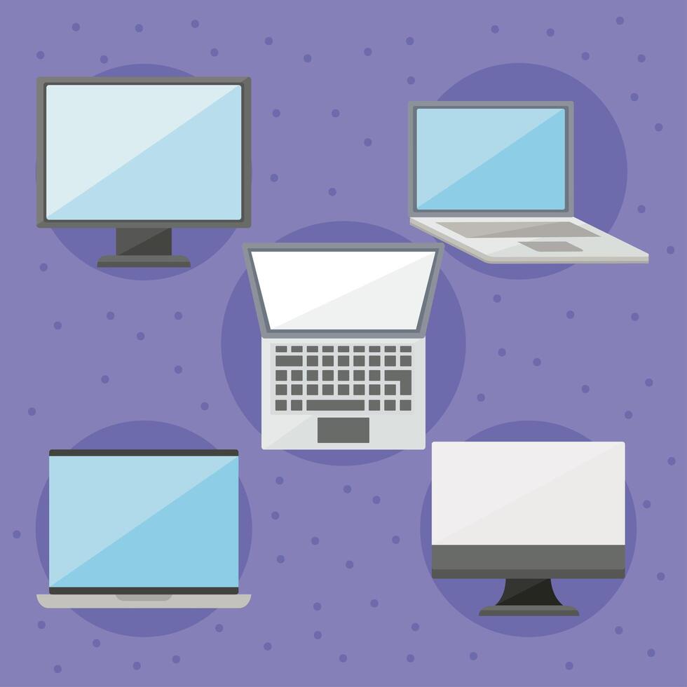 computers and laptops icon set vector
