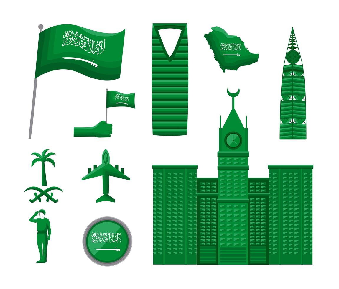 ten saudi national day icons vector
