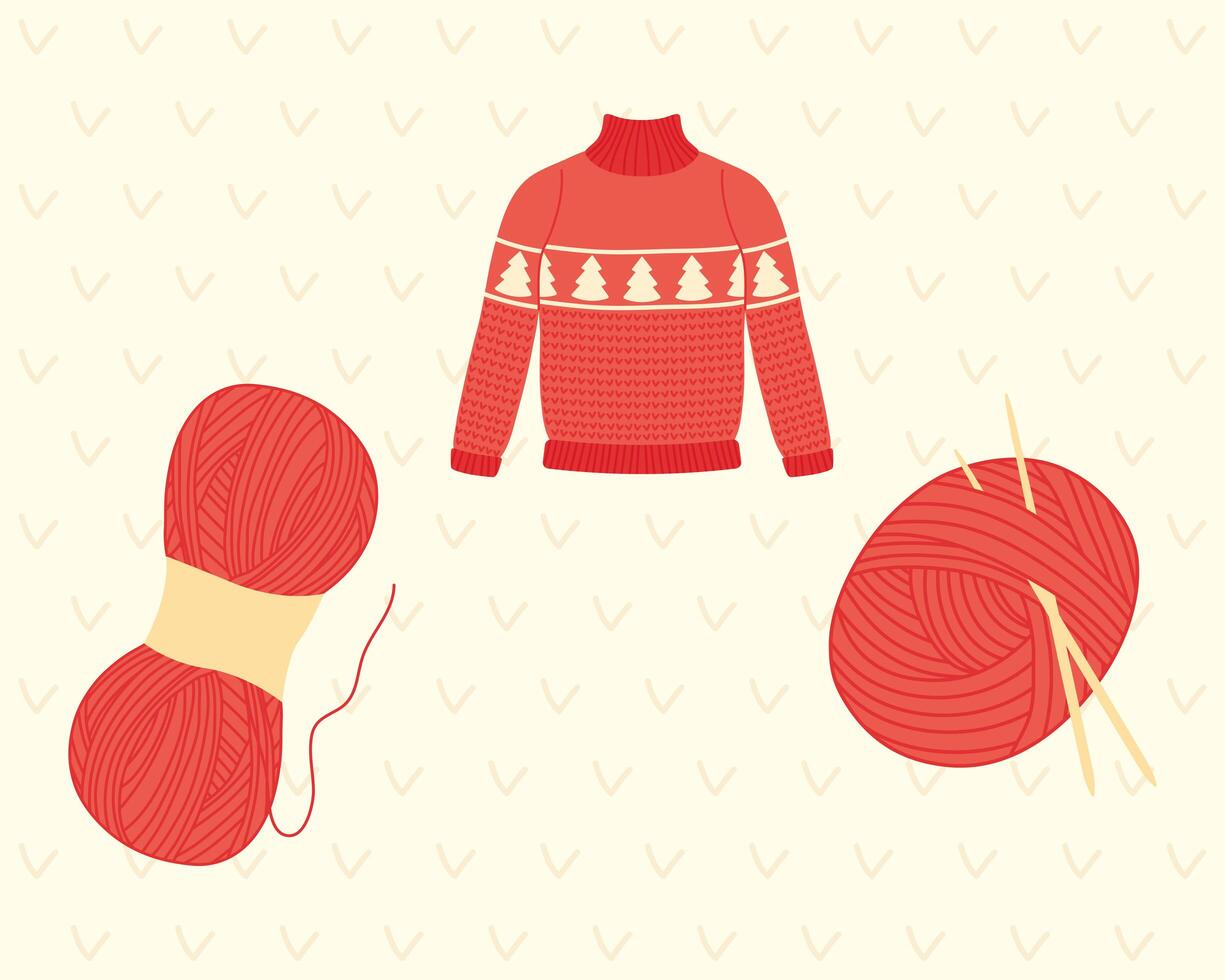 Knitted pullover with yarn and needles vector