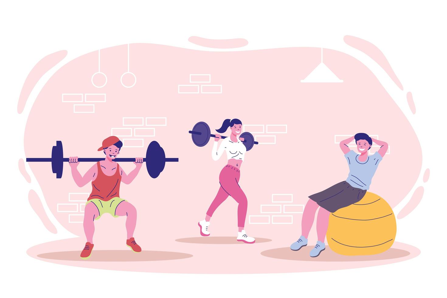 three characters fitness sports vector