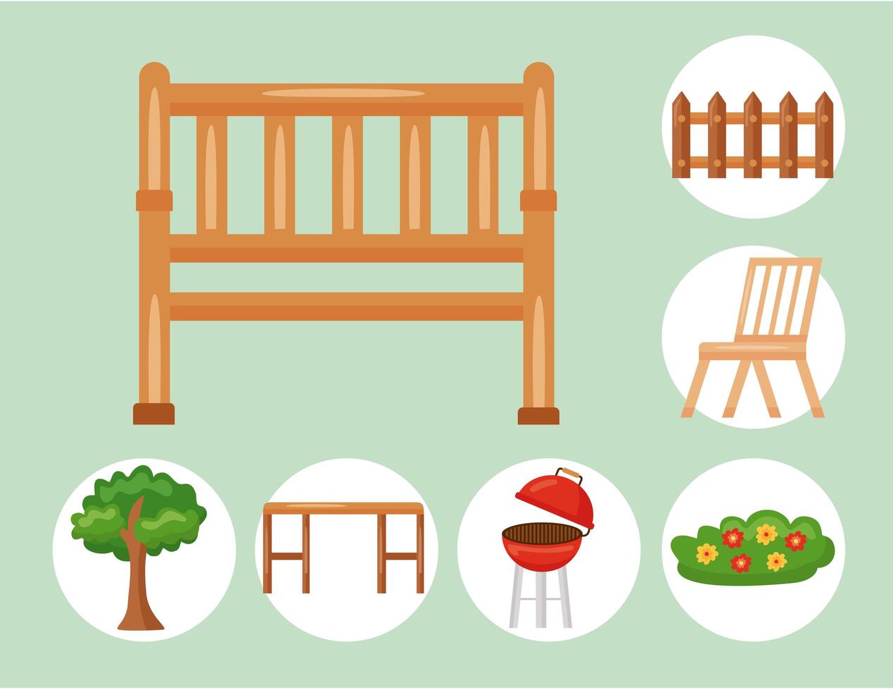 bench and garden icon set vector