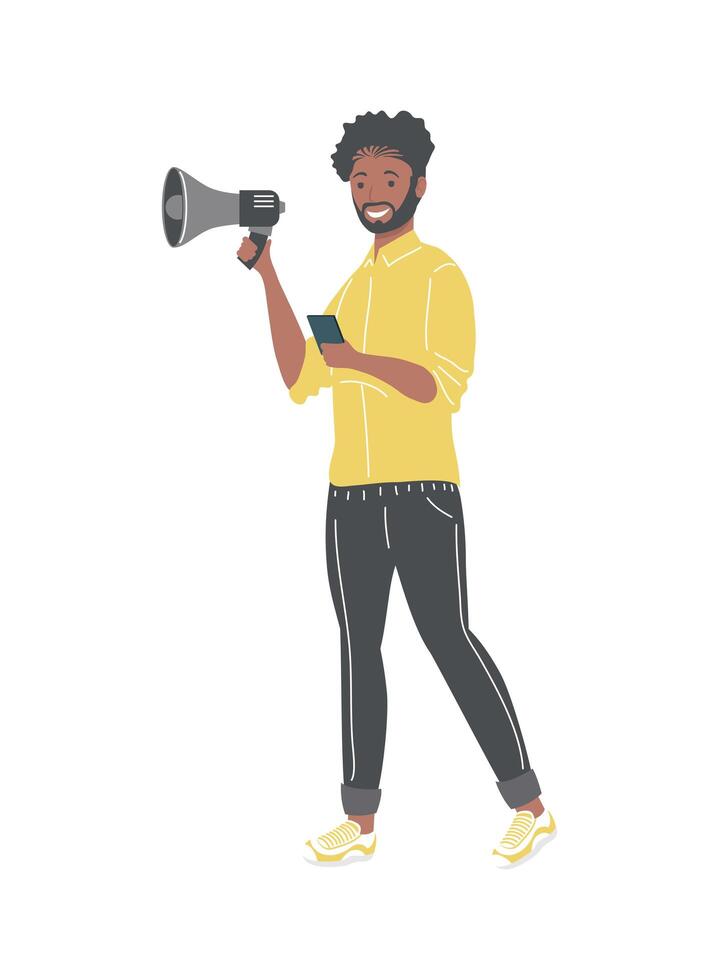 woman with megaphone and smartphone vector