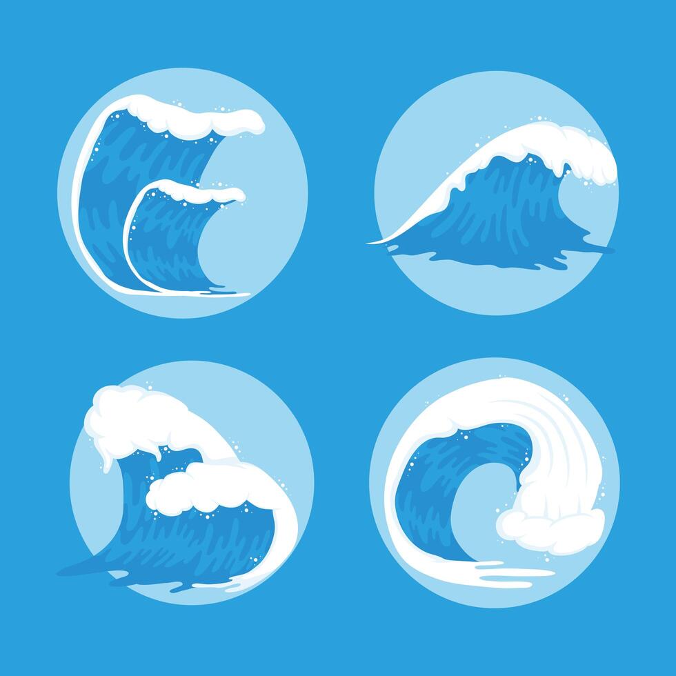 four ocean waves vector