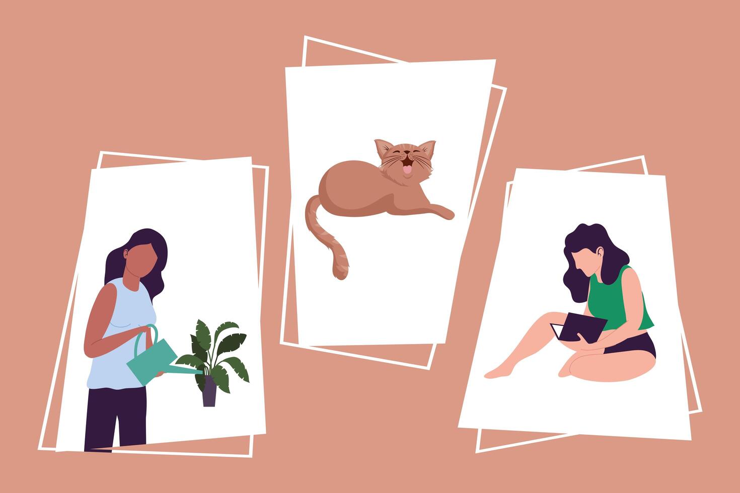 two girls and cat vector