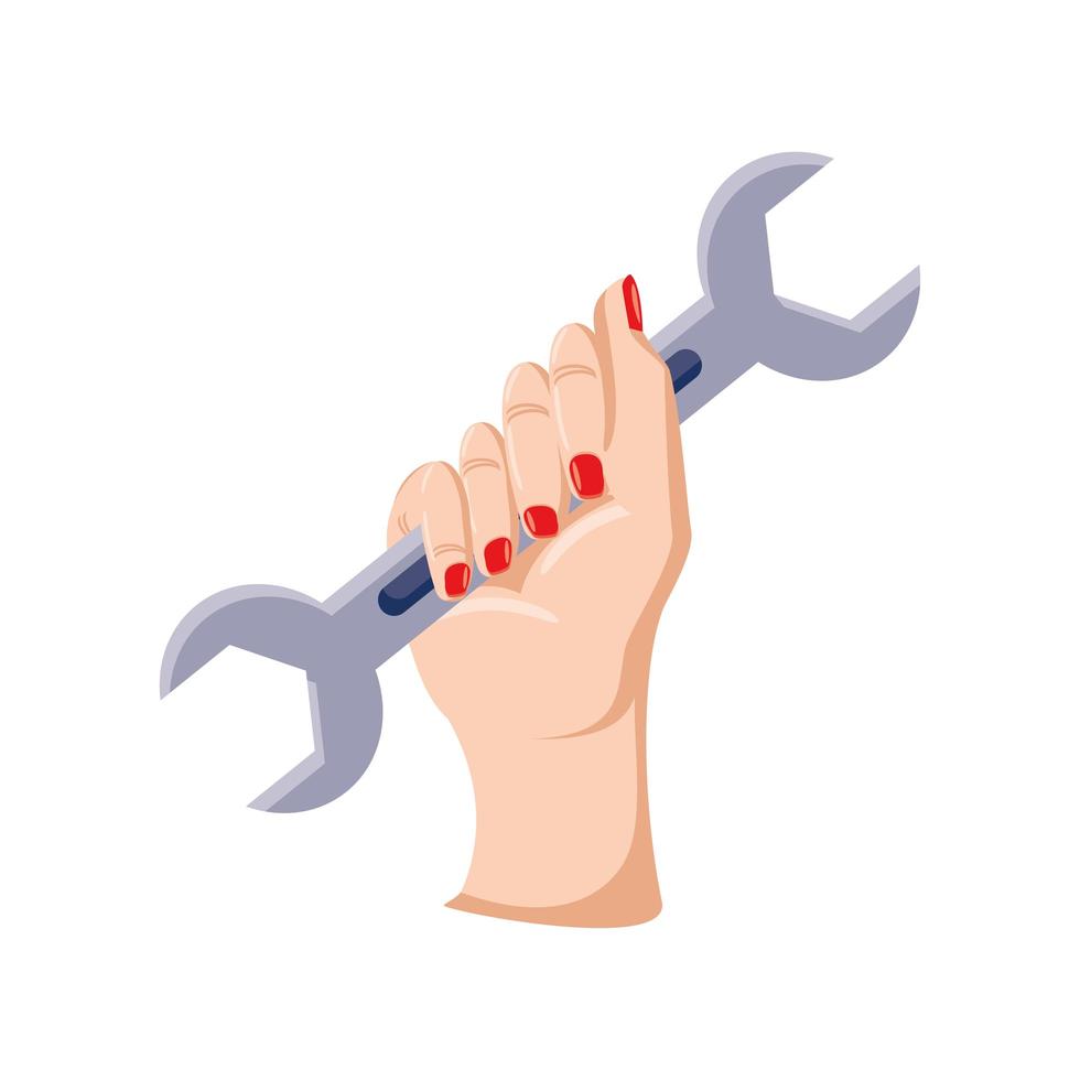 female hand with wrench vector