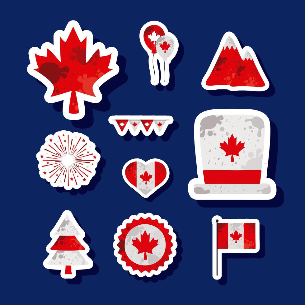 canadá, día diez, iconos vector