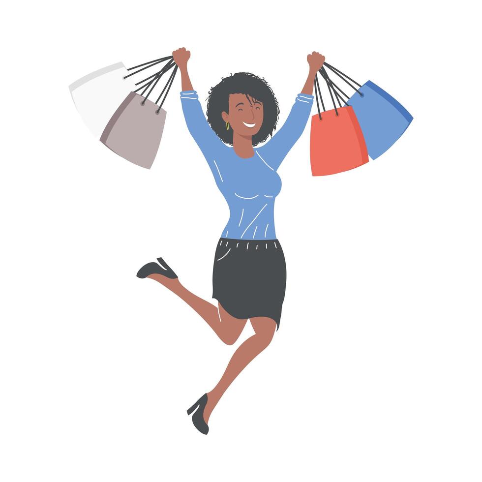 afro woman shopping day vector