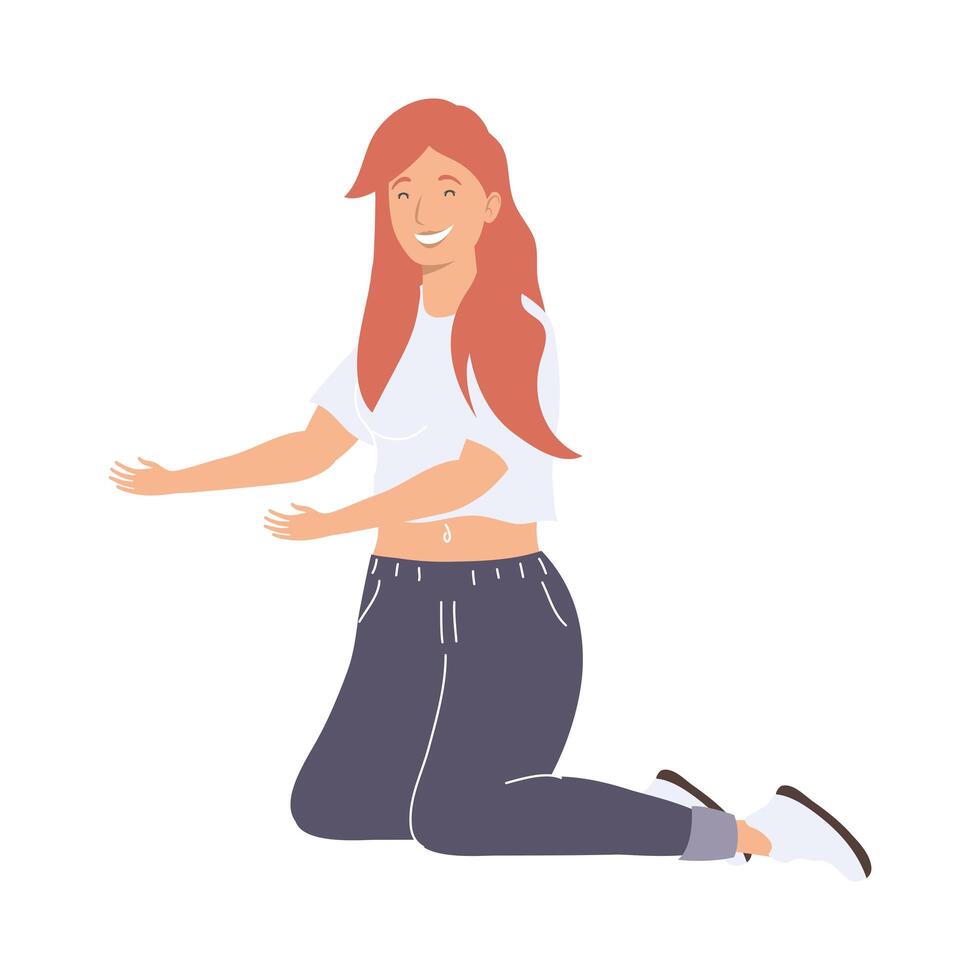 woman casual kneeling vector