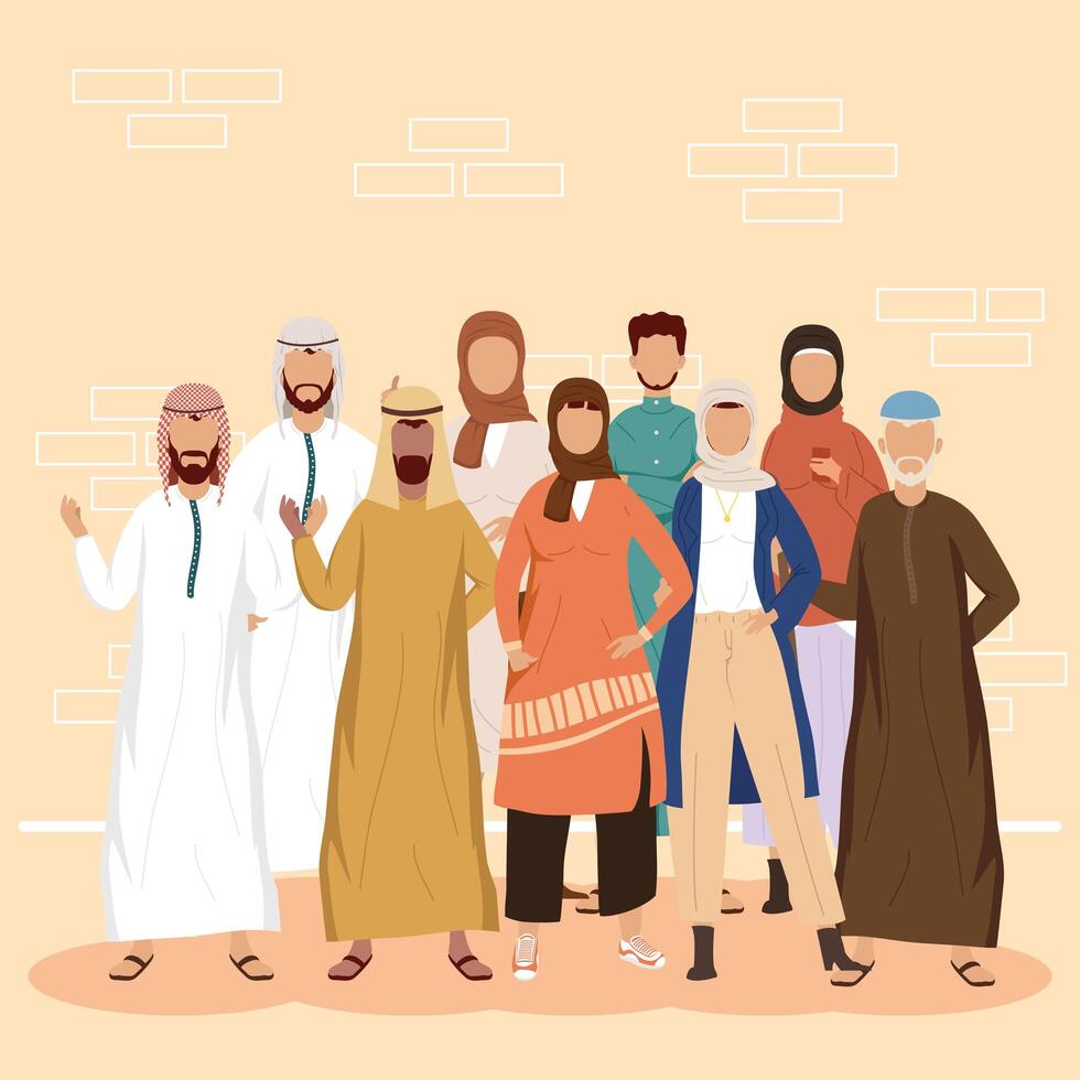 nine muslim community persons vector