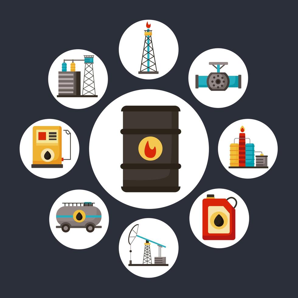 nine oil industry icons vector