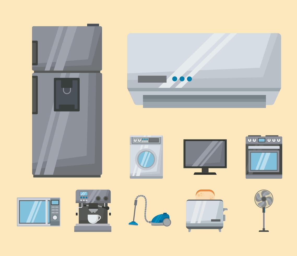 ten home appliances vector