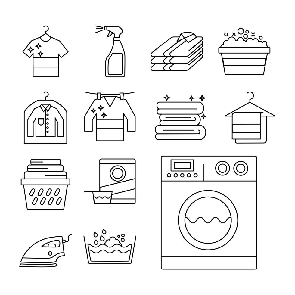 trece iconos de servicio de lavandería vector