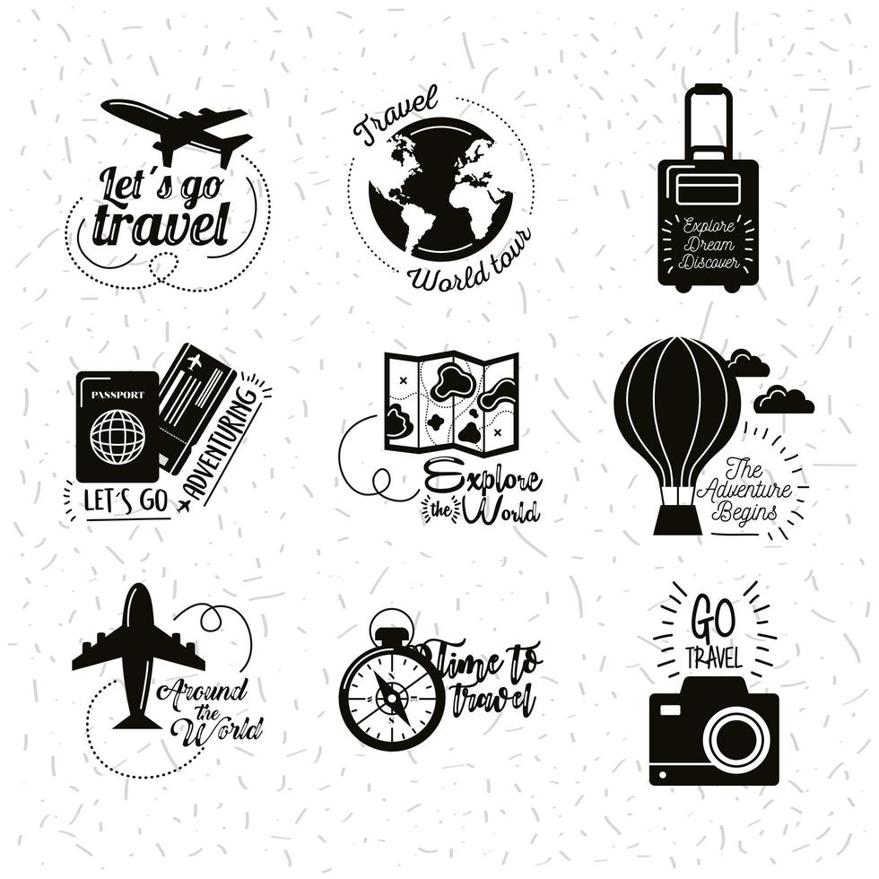 nine travel letterings vector