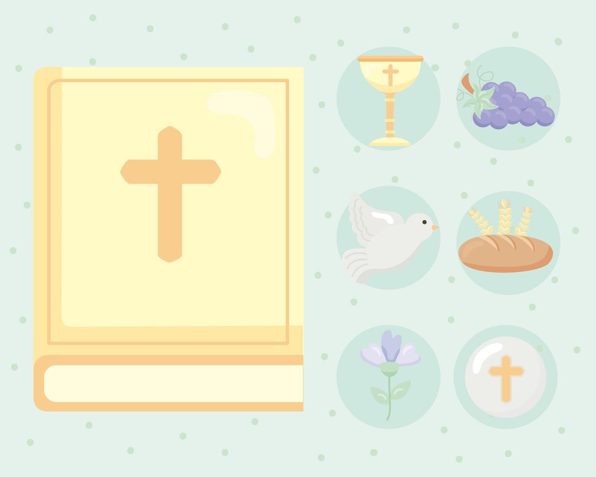 seven first communion icons vector