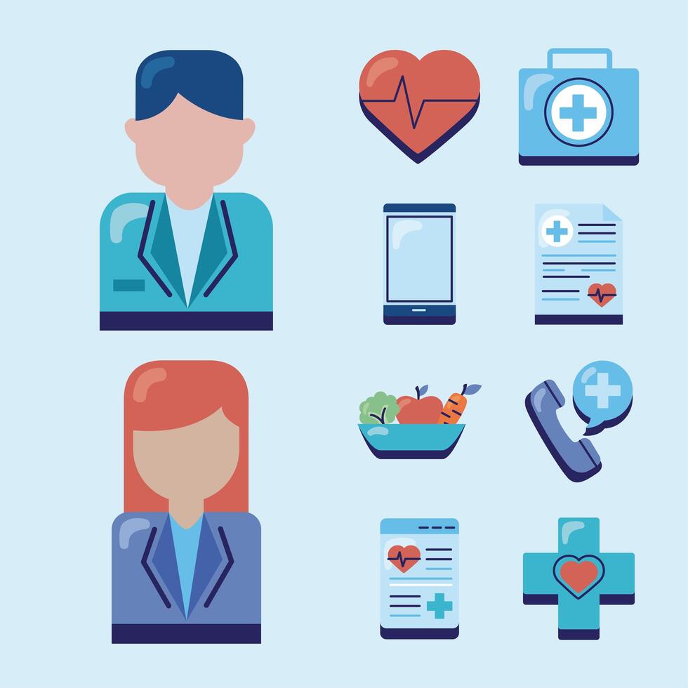 ten health app icons vector