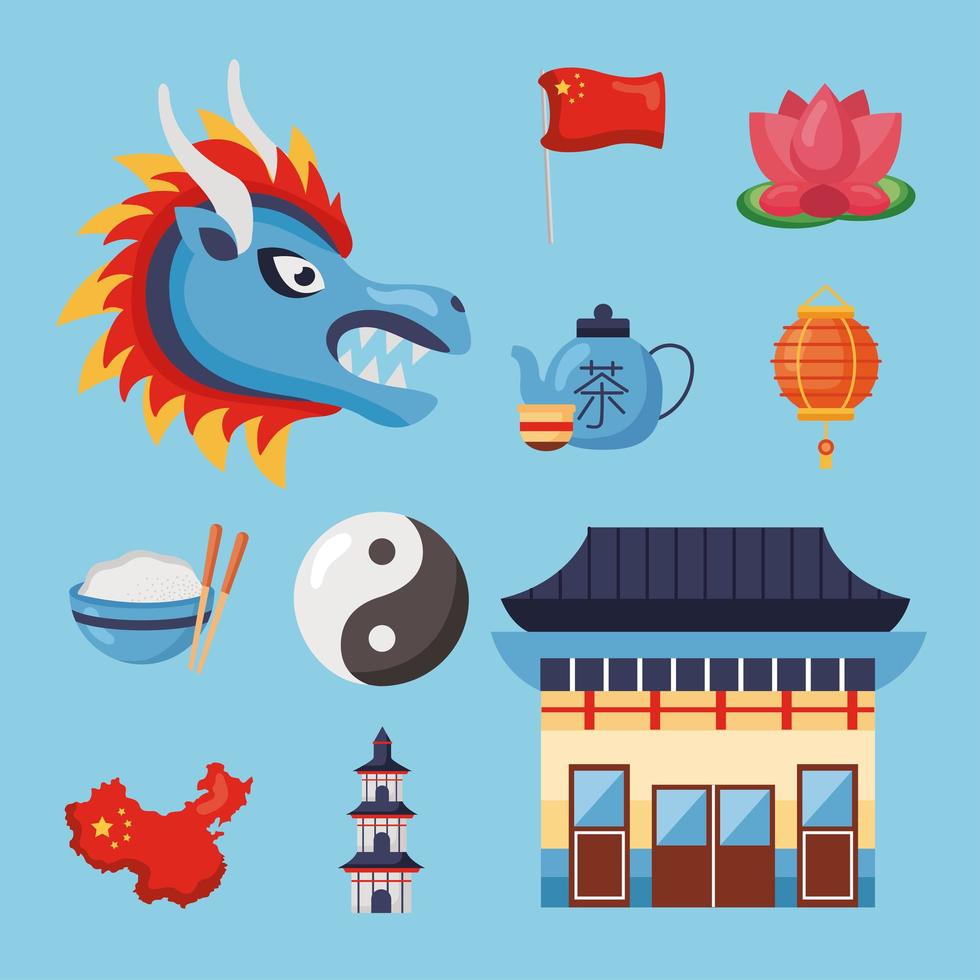 ten china republic icons vector