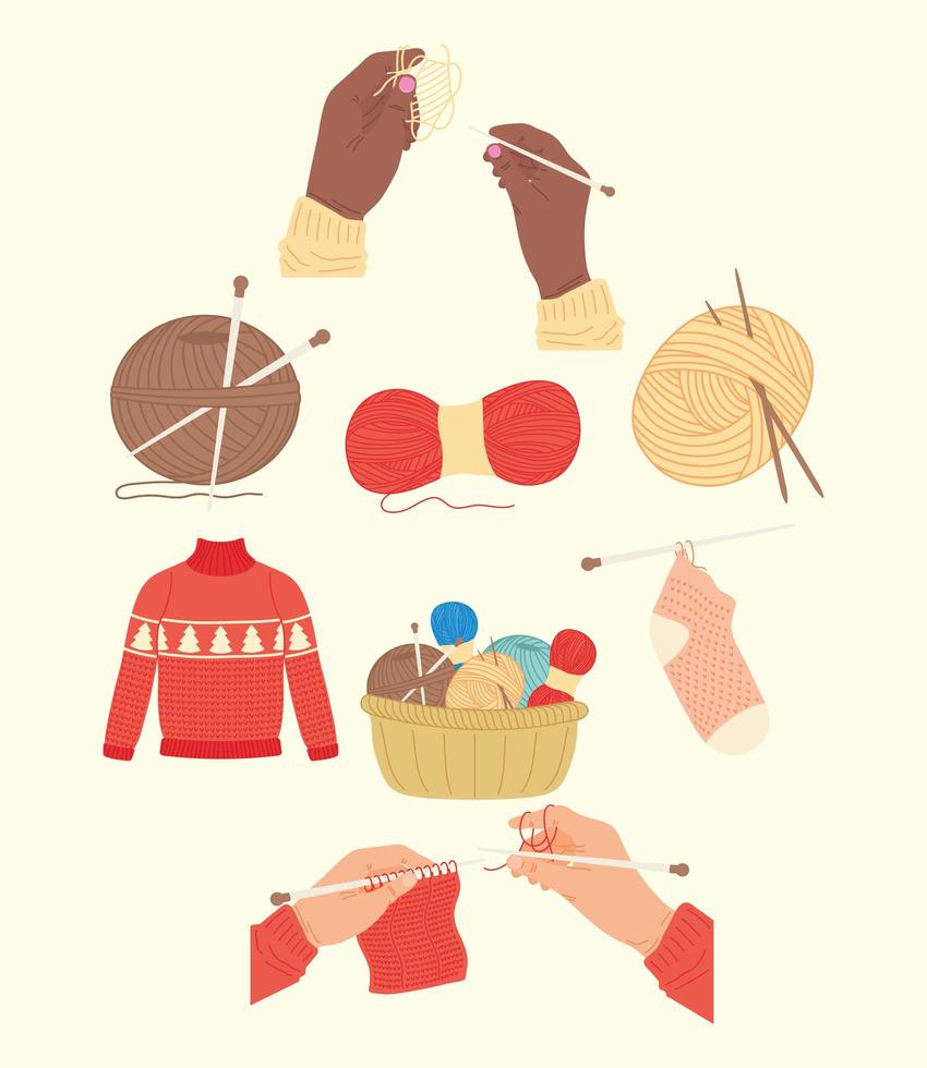 Knitting and sewing icon set vector