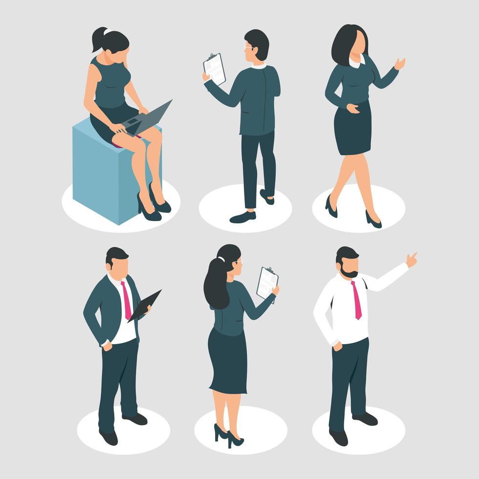 Businesspeople with office icons vector