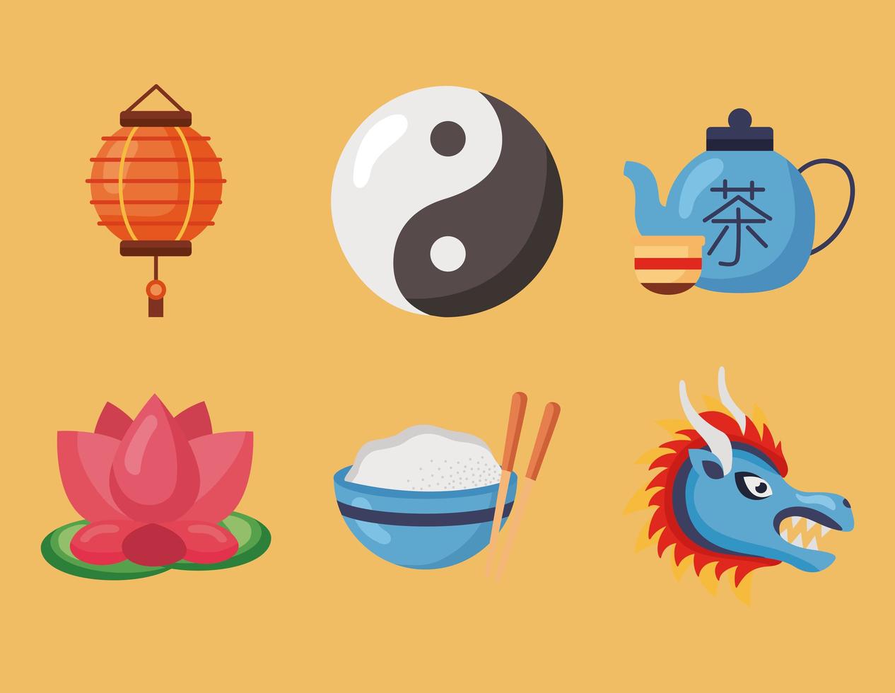 six china republic icons vector