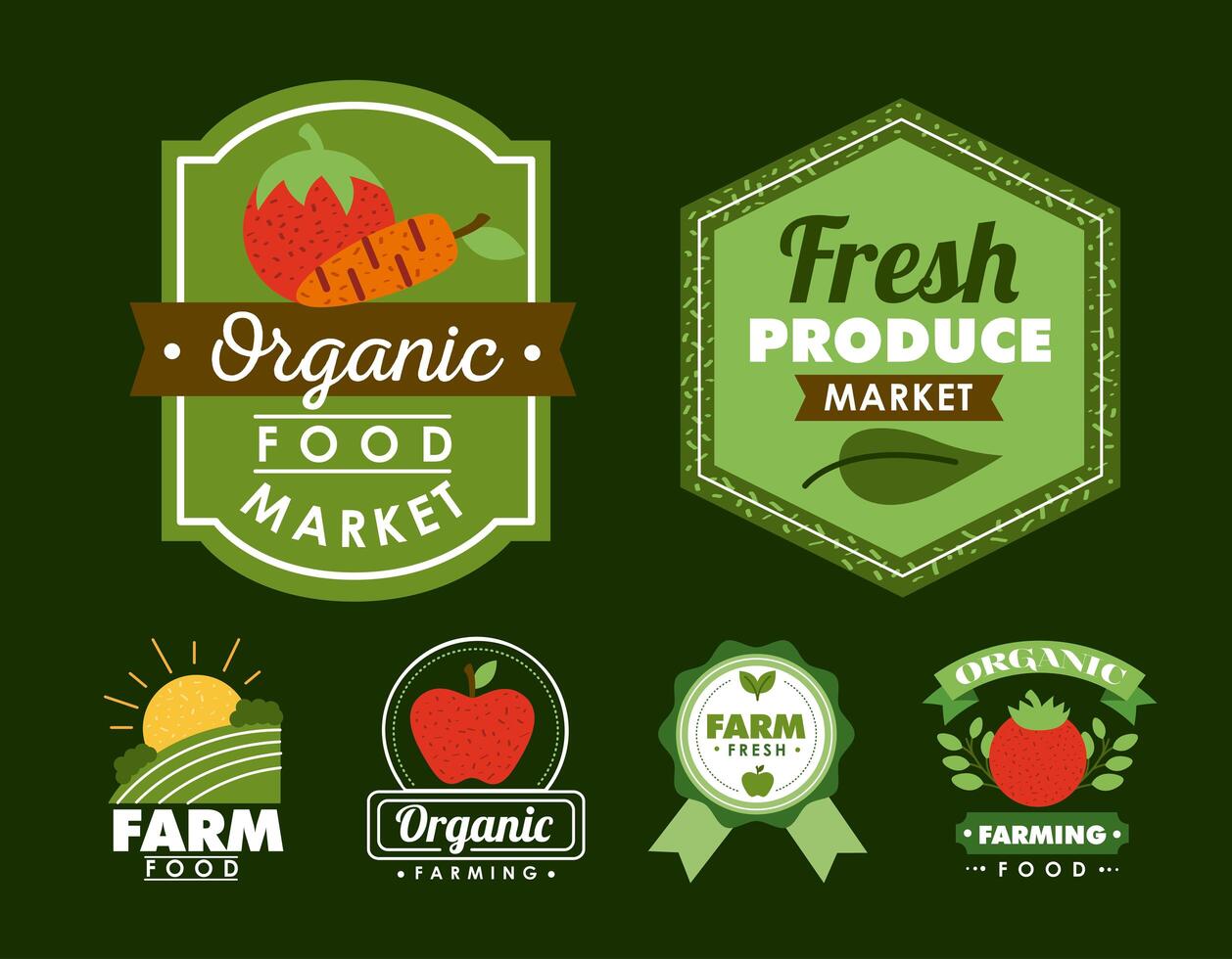 six fresh and local stamps vector