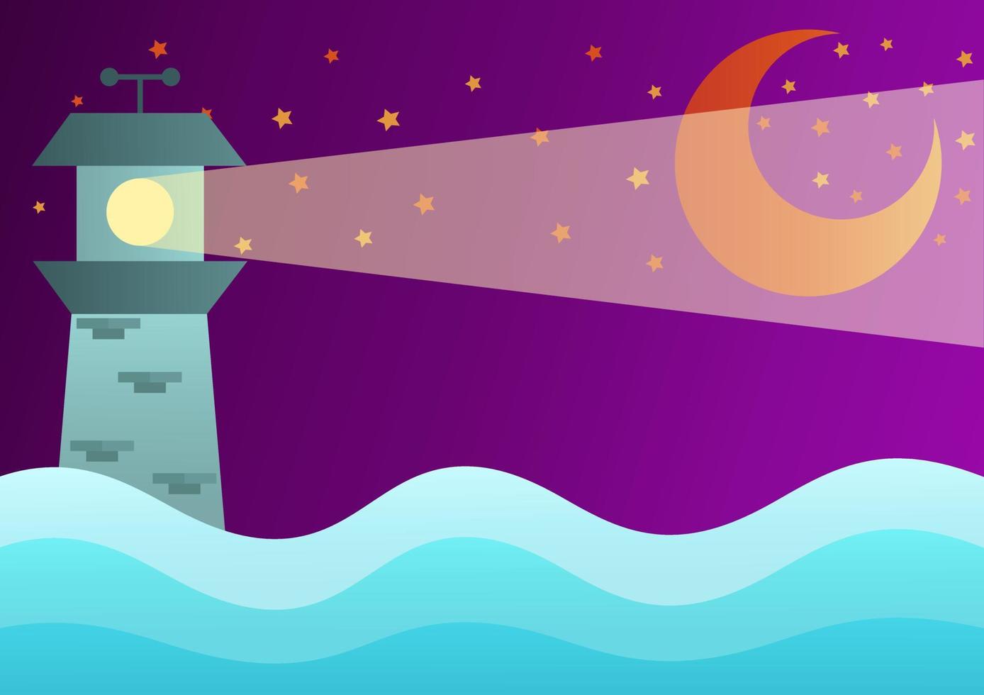 illustration of a lighthouse with a bright light on a dark night vector
